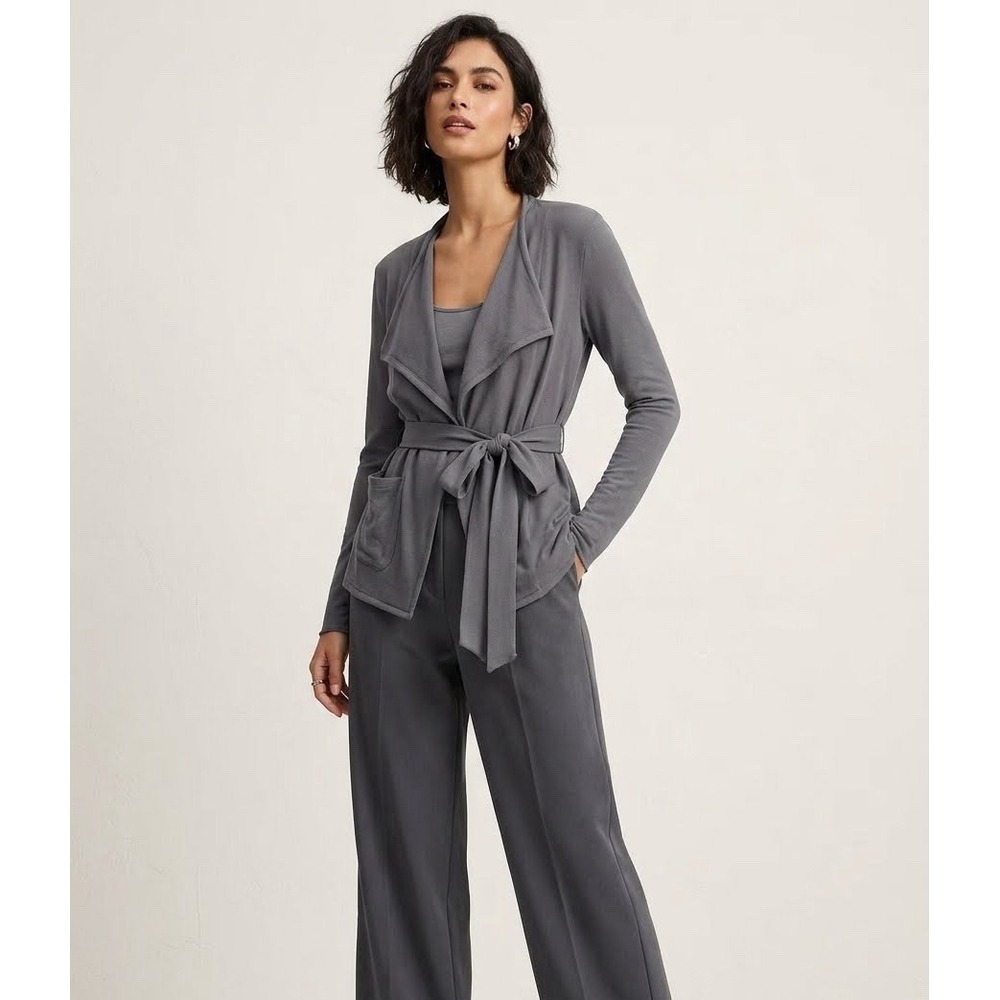 Sarah Pacini Grey Tie Cardigan Workwear Professional One Size Made In Italy